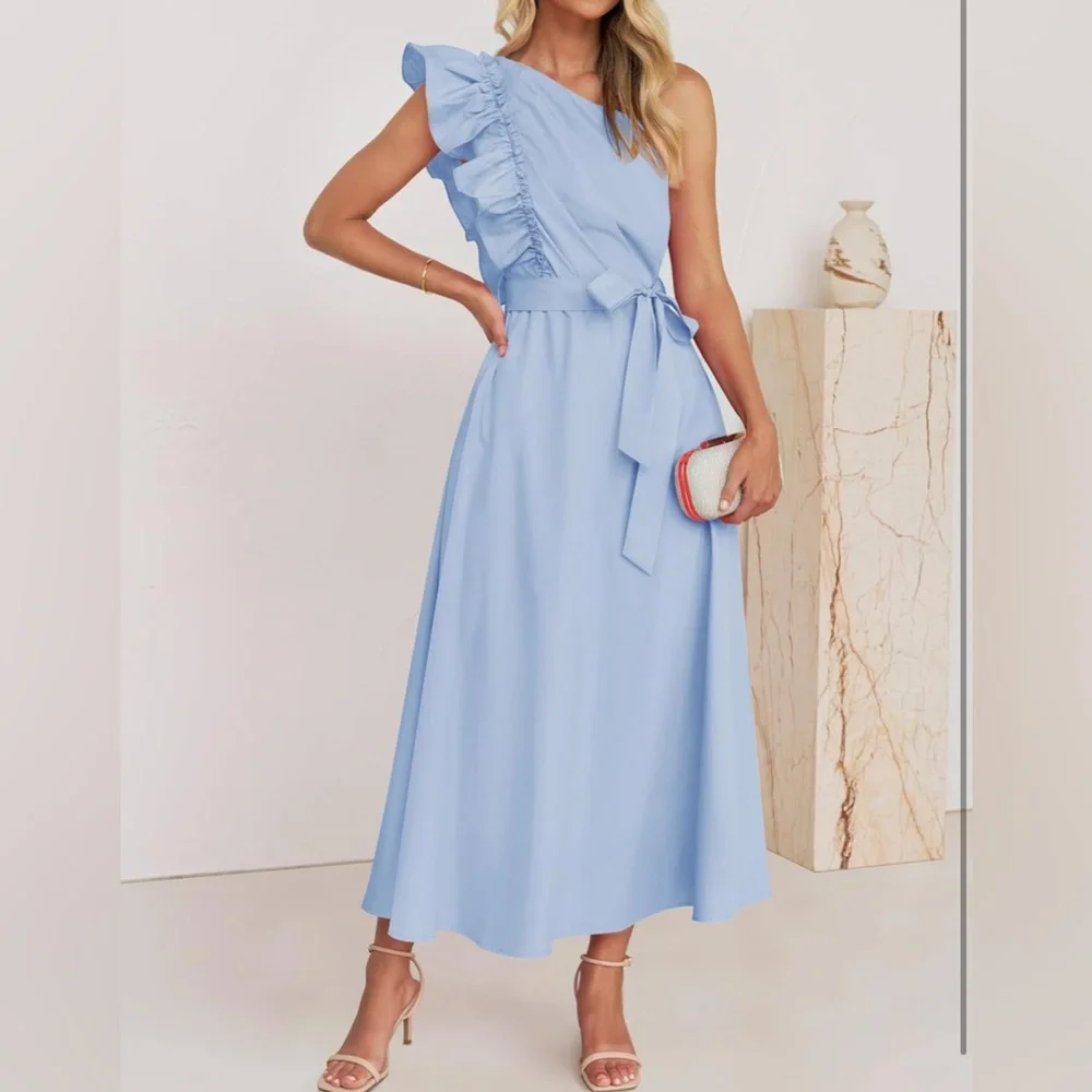 NWOT Elegant Blue One-Shoulder Dress XL
